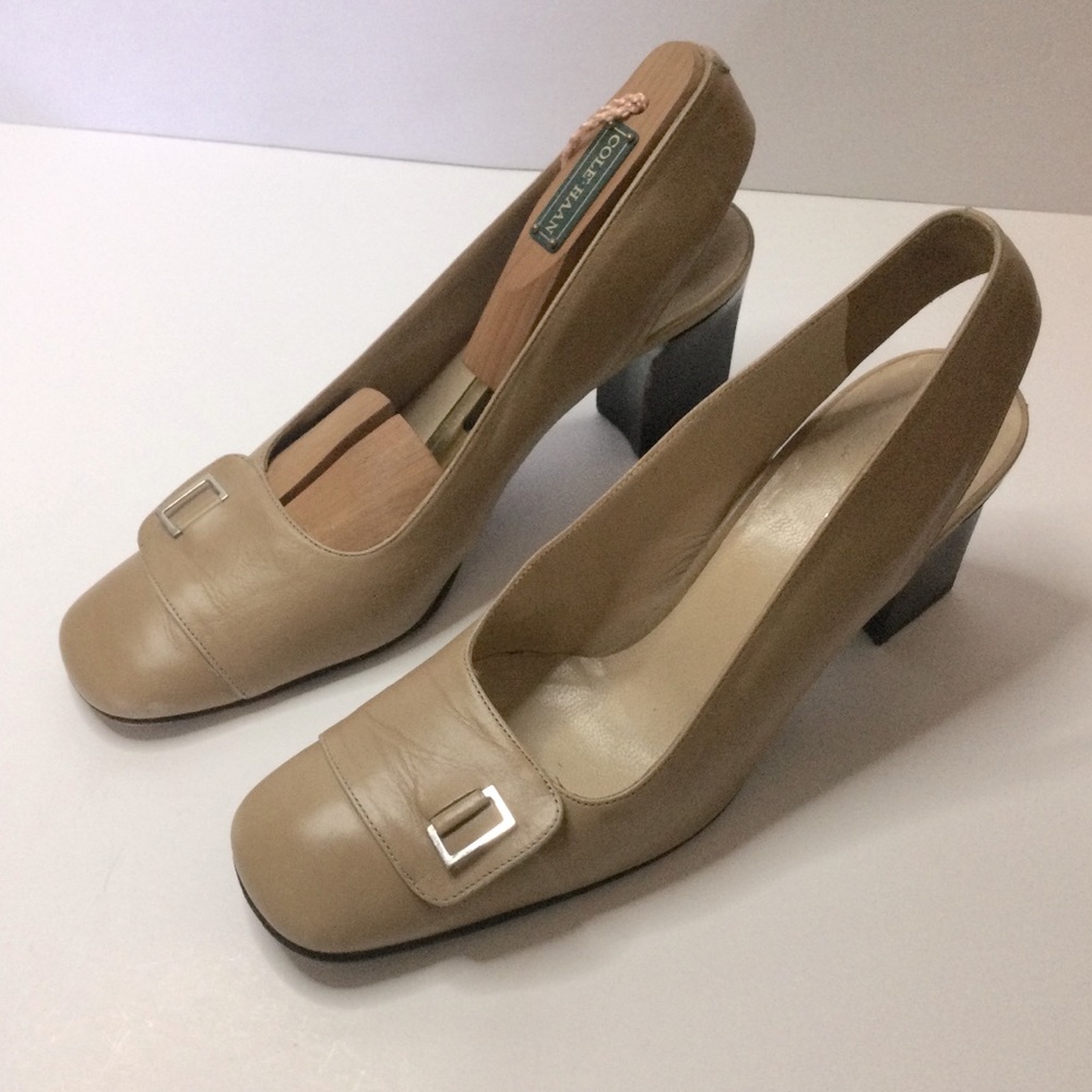 CALVIN KLEIN LEATHER SLING BACK PUMPS TAN 8.5 EUC